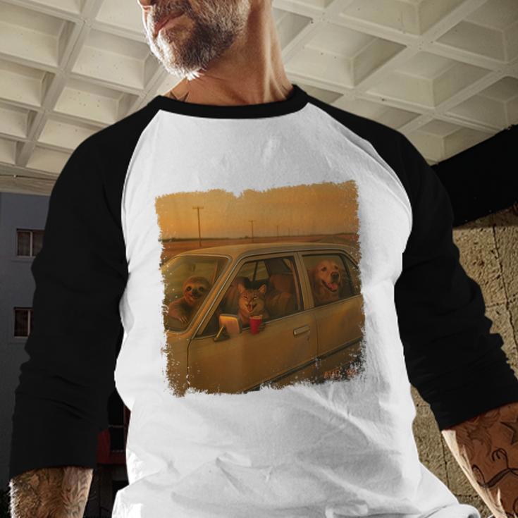90s Roadtrip Animals Photo Cat Sloth Dog Retro Nostalgia Baseball Raglan Shirt 90s Roadtrip Animals Photo Cat Sloth Dog Retro Nostalgia Baseball Raglan Shirt