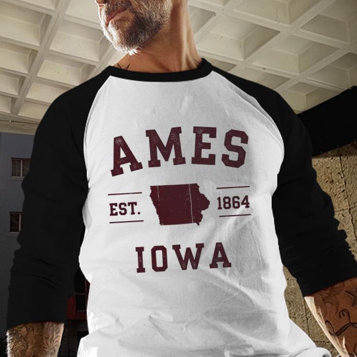 Ames Iowa Est 1864 Nostalgia Premium Tri-Blend Baseball Raglan Shirt