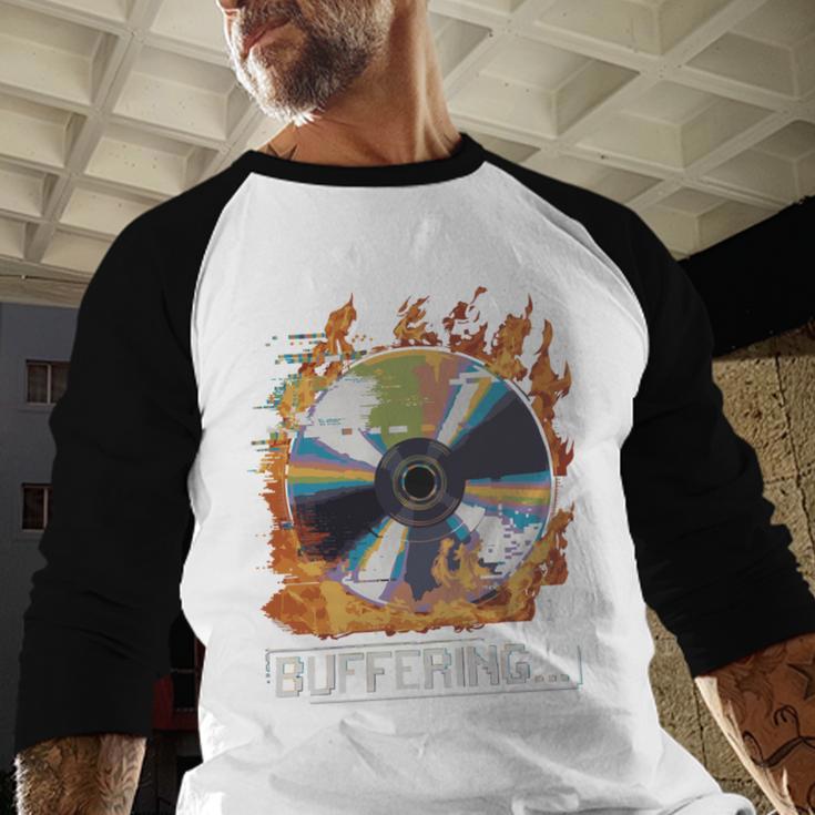Buffering Glitched CD On Fire 2000s Nostalgia Baseball Raglan Shirt