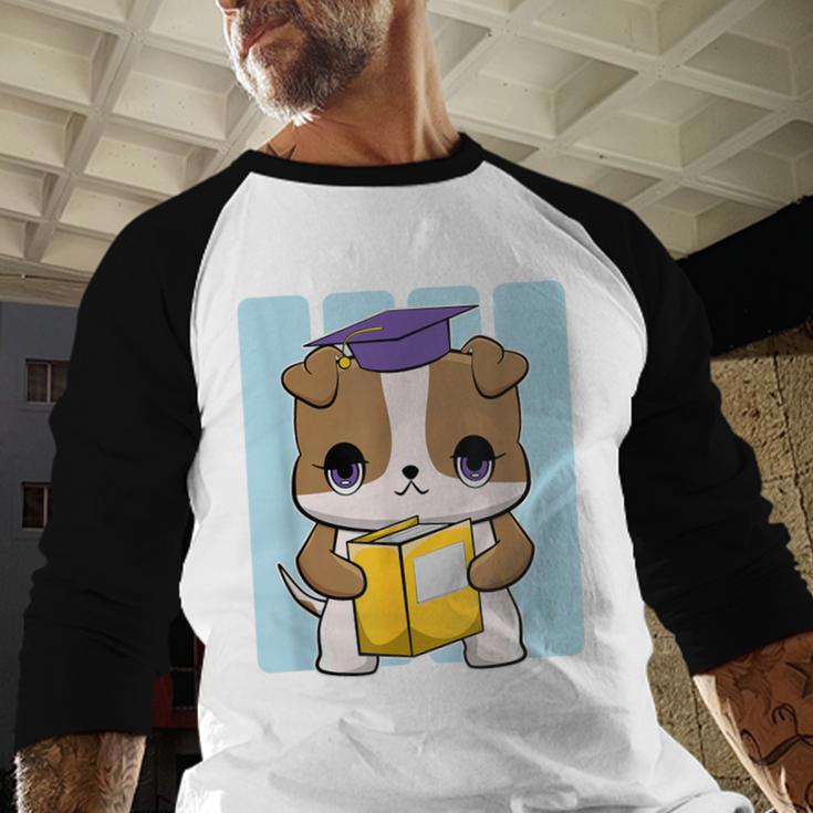 Bulldog Anime Pup Graduation Baseball Raglan Shirt