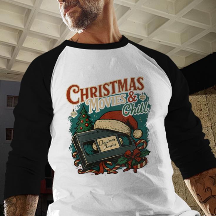 Christmas Movies Chill Retro VHS Holiday Nostalgia Baseball Raglan Shirt