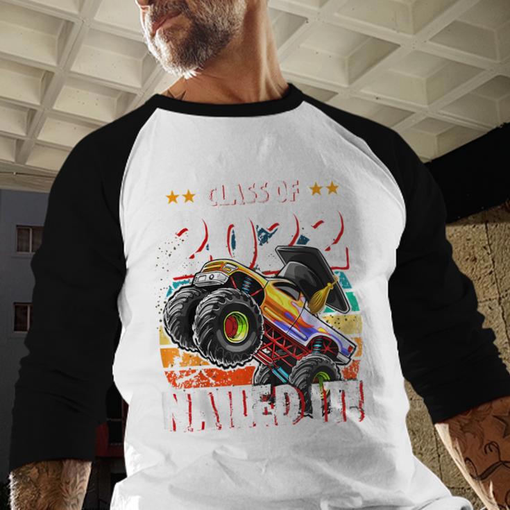 Class Of 2022 Monster Truck Graduation Cap Retro Sunset Boy Baseball Raglan Shirt