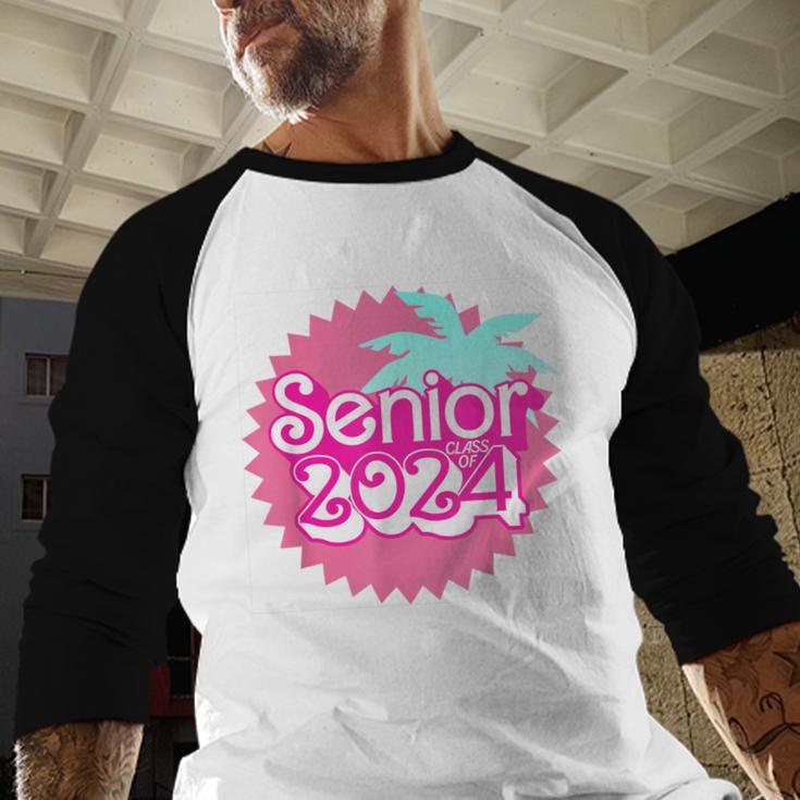 Class Of 2024 Senior Pink Retro Classic Girl Grad Graduation Baseball Raglan Shirt