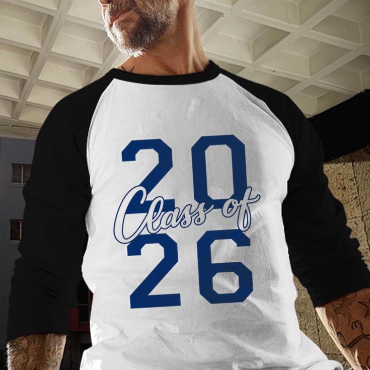 Class Of 2026 Graduation Varsity Navy Blue Letters Premium Tri-Blend Baseball Raglan Shirt