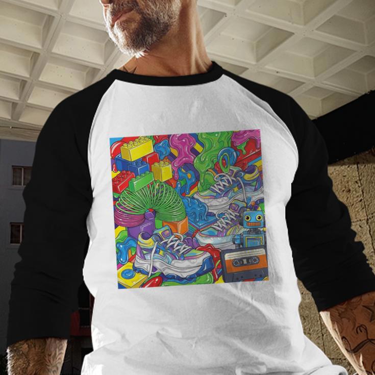 Colorful Kidcore 90s Nostalgia Meme Sneakers Robot Toy Slime Baseball Raglan Shirt Colorful Kidcore 90s Nostalgia Meme Sneakers Robot Toy Slime Baseball Raglan Shirt