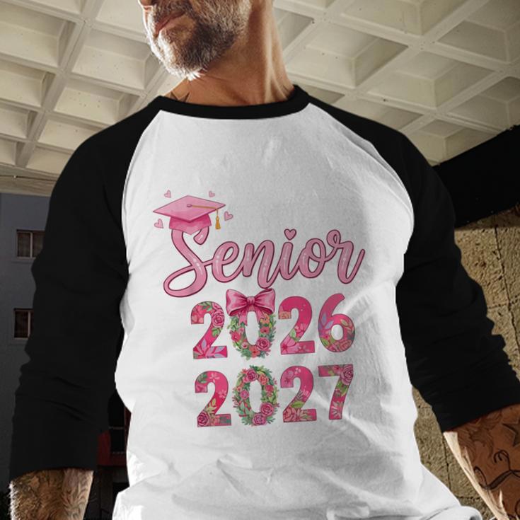 Coquette Pink Bow Flowers Senior 2026 2027 Graduation Baseball Raglan Shirt