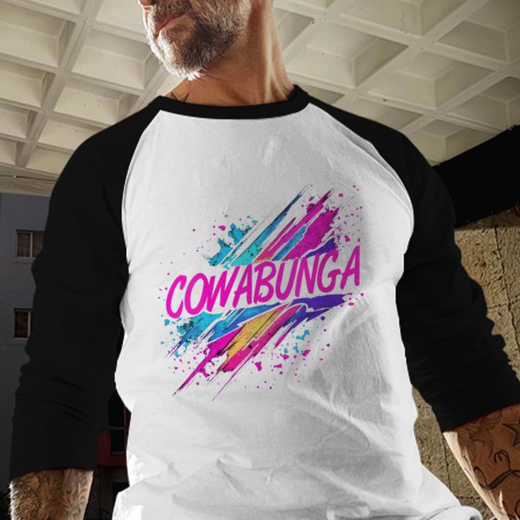 Cowabunga Retro 80s 90s Nostalgia Slang Neon Grunge Art Baseball Raglan Shirt