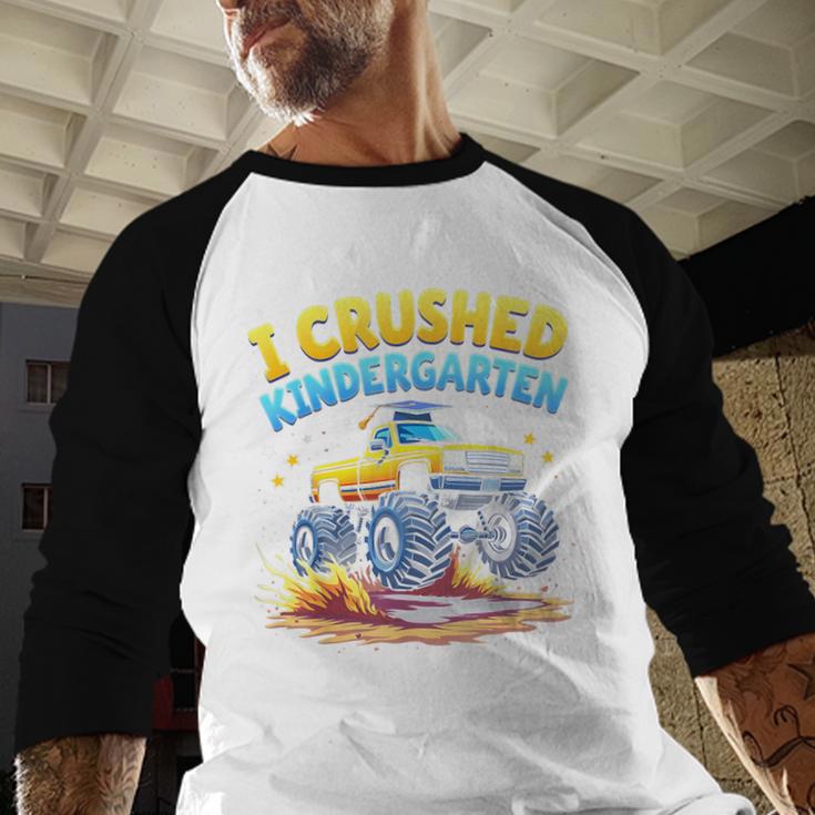 I Crushed Kindergarten Monster Truck Graduation Boys Kids Baseball Raglan Shirt