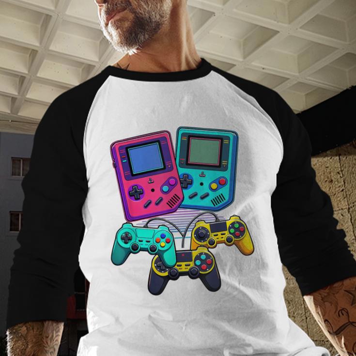 Eighties Console Controller Gaming Player Gadget Nostalgia Baseball Raglan Shirt
