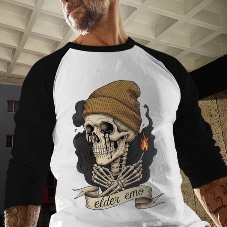 Elder Emo Skeleton Beanie Nostalgia Scene Aesthetic Baseball Raglan Shirt