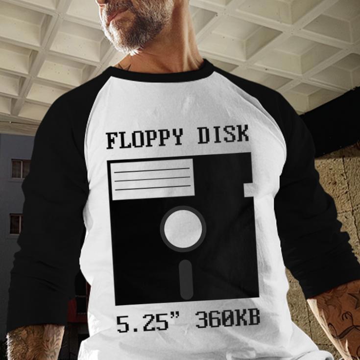 Floppy Disk Computer Nostalgia Fun PC Enthusiast History Baseball Raglan Shirt
