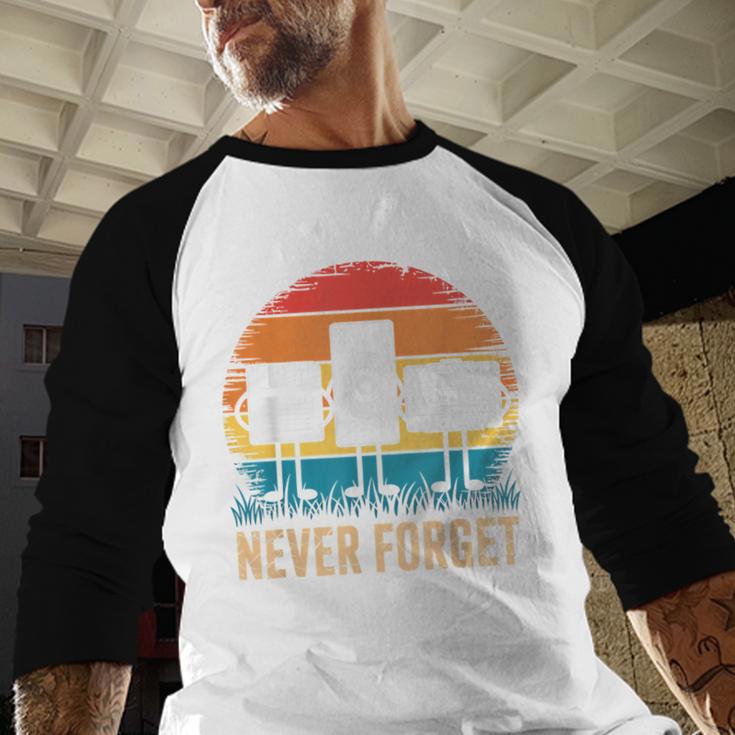 Never Forget Retro 80s 90s Floppy VHS Cassette Nostalgia Baseball Raglan Shirt