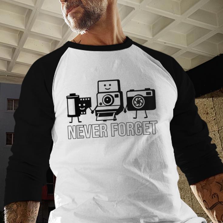Never Forget Retro Camera Photography Nostalgia Baseball Raglan Shirt