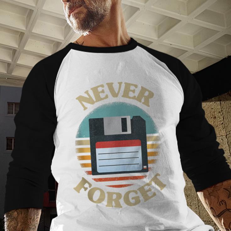 Never Forget Retro Diskette Nostalgia Vintage Baseball Raglan Shirt