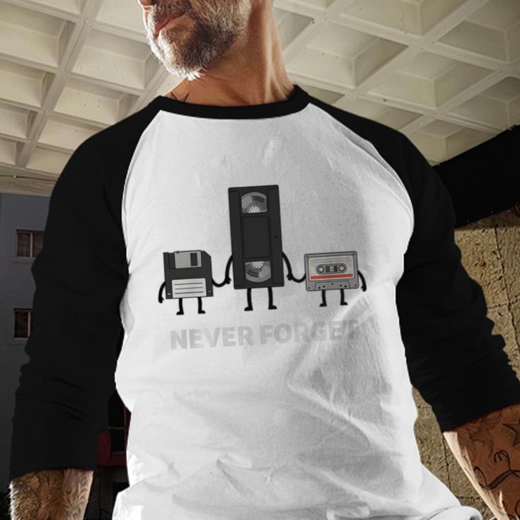 Never Forget Retro Nostalgia Tapes Throwback 80s Premium Tri-Blend Baseball Raglan Shirt