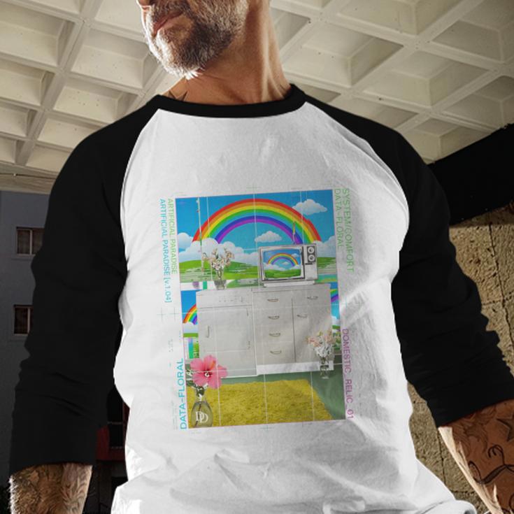 Frutiger Aero Aesthetic Rainbow Glitch Art Baseball Raglan Shirt Frutiger Aero Aesthetic Rainbow Glitch Art Baseball Raglan Shirt
