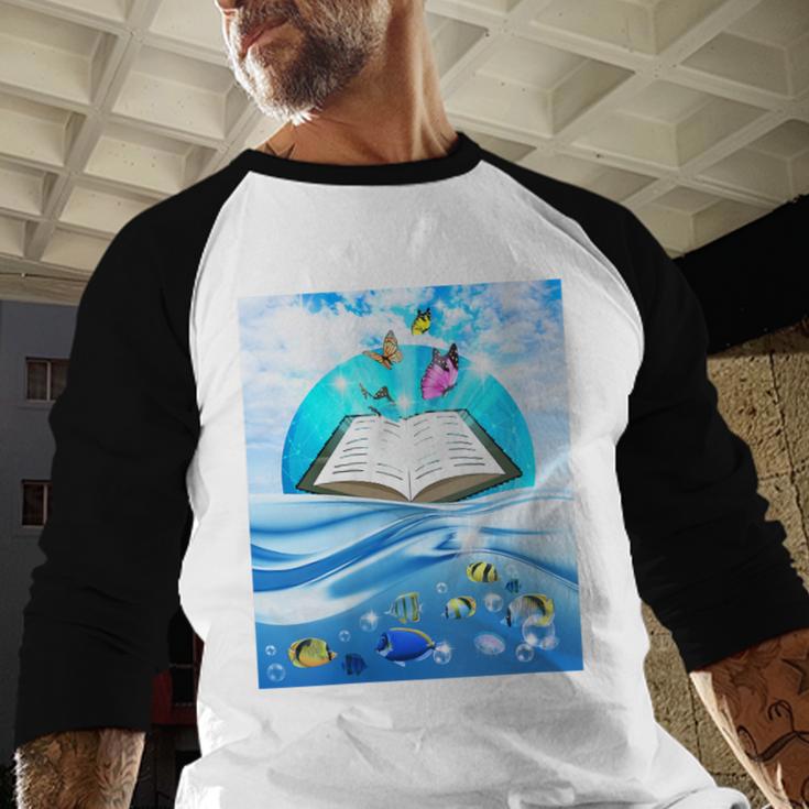 Frutiger Aero Aesthetic Tech Book Butterfly Baseball Raglan Shirt