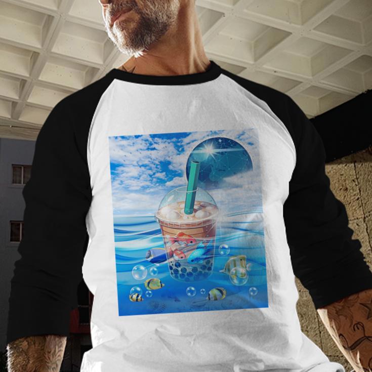Frutiger Aero Aesthetic Tech Bubble Tea Boba Milktea Fishes Baseball Raglan Shirt Frutiger Aero Aesthetic Tech Bubble Tea Boba Milktea Fishes Baseball Raglan Shirt