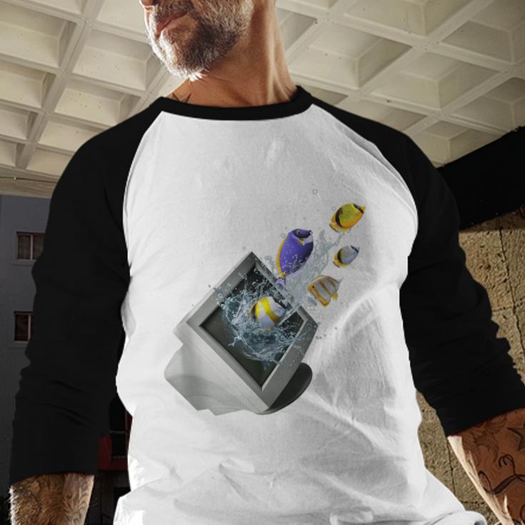 Frutiger Aero Aesthetic Tech Computer Aquarium Fishes Baseball Raglan Shirt