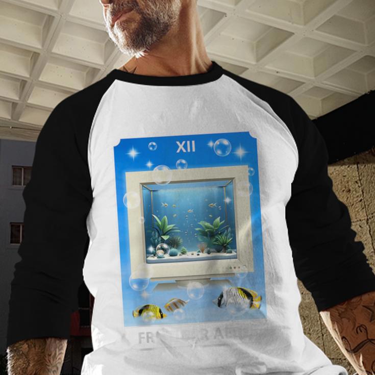 Frutiger Aero Aesthetic Tech Computer Aquarium Tarot Card Raglan Baseball Tee Baseball Raglan Shirt
