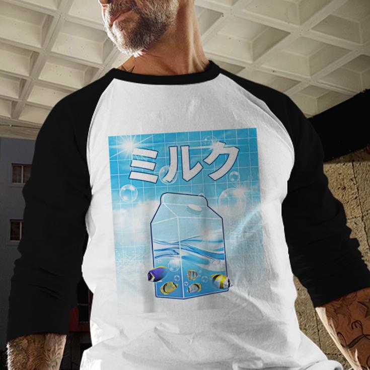 Frutiger Aero Aesthetic Tech Kawaii Milk Underwater Fishes Raglan Baseball Tee Baseball Raglan Shirt