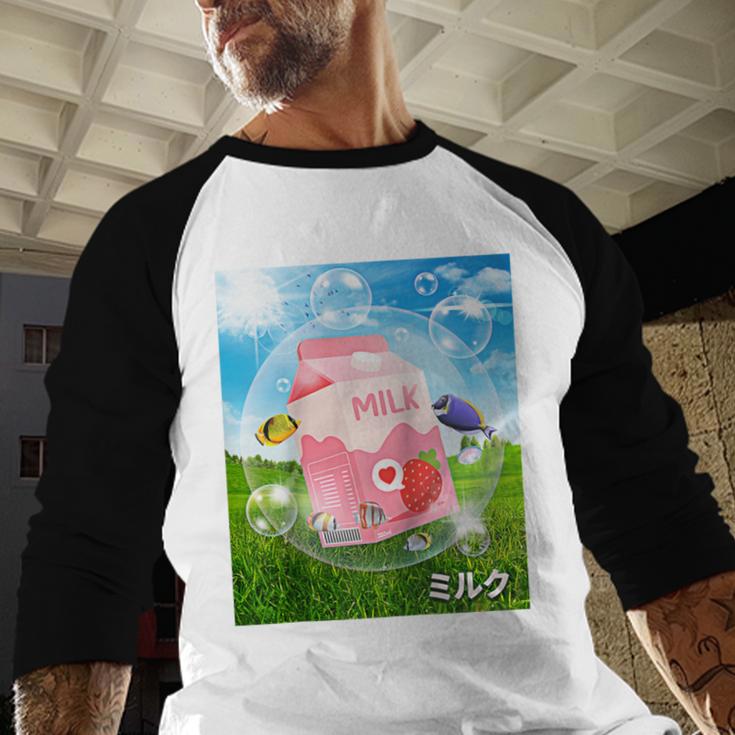 Frutiger Aero Aesthetic Tech Kawaii Strawberry Milk Fishes Raglan Baseball Tee Baseball Raglan Shirt Frutiger Aero Aesthetic Tech Kawaii Strawberry Milk Fishes Raglan Baseball Tee Baseball Raglan Shirt