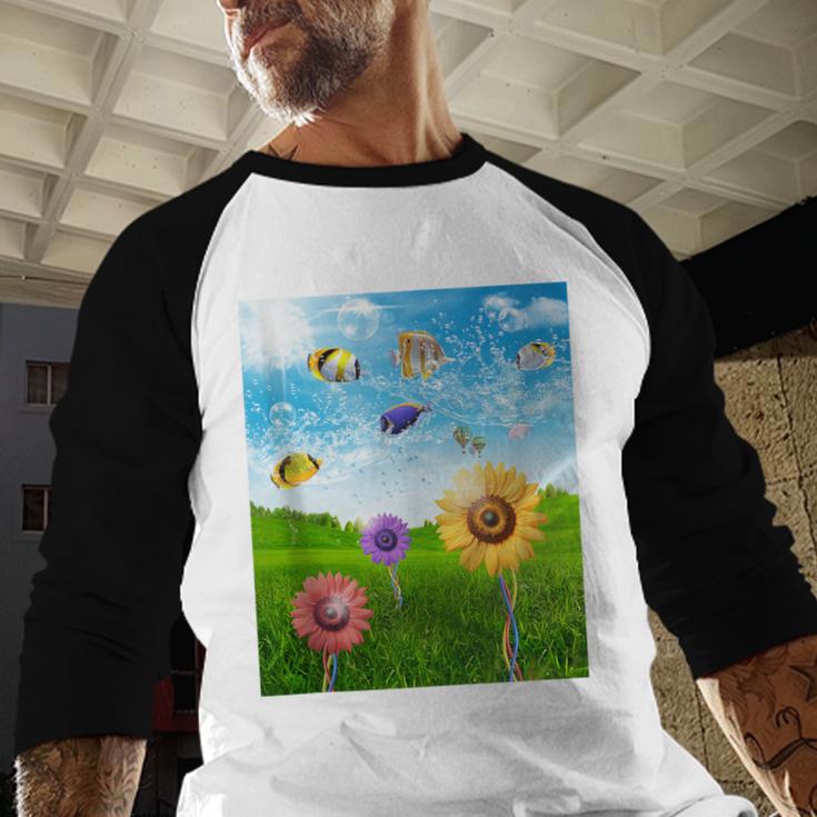 Frutiger Aero Aesthetic Tech Scenery Fishes Sunflower Baseball Raglan Shirt Frutiger Aero Aesthetic Tech Scenery Fishes Sunflower Baseball Raglan Shirt