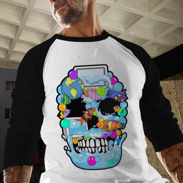 Frutiger Aero Aesthetic Tech Skull Computer Fishes Baseball Raglan Shirt Frutiger Aero Aesthetic Tech Skull Computer Fishes Baseball Raglan Shirt