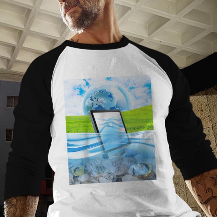 Frutiger Aero Aesthetic Tech Water Fishes Monitor Screen Raglan Baseball Tee Baseball Raglan Shirt Frutiger Aero Aesthetic Tech Water Fishes Monitor Screen Raglan Baseball Tee Baseball Raglan Shirt