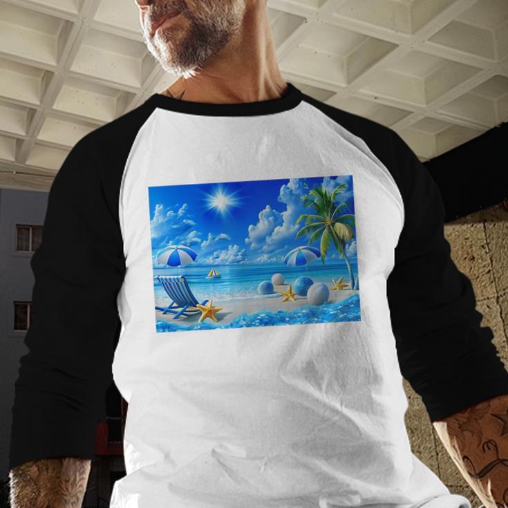 Frutiger Aero Beach Y2k Aesthetic Palm Tree Sand Ocean Men Women Girls Kids Baseball Raglan Shirt