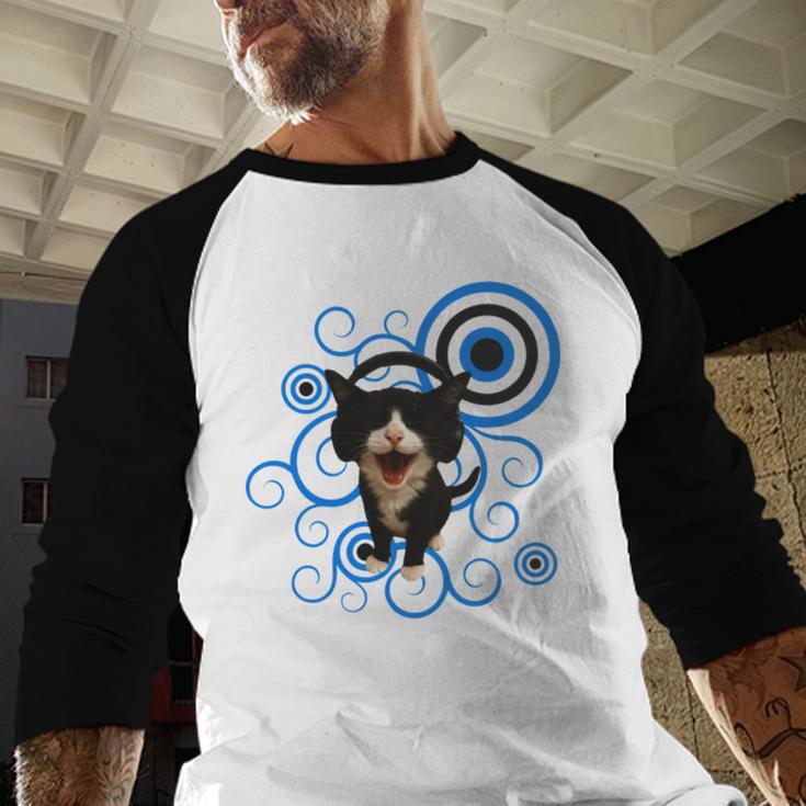 Frutiger Aero Cat Meme Headphone Kitty Cat Lover Baseball Raglan Shirt
