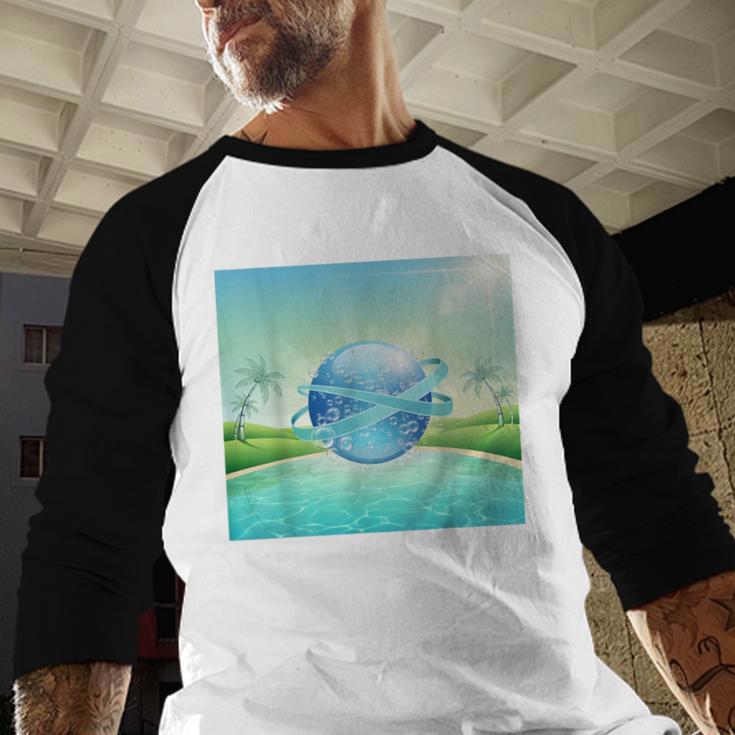 Frutiger Aero Y2k Aesthetic Palm Trees Cyber Beach World Baseball Raglan Shirt