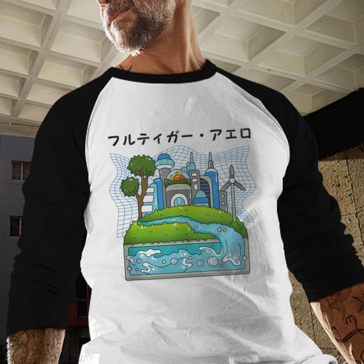 Future City Wind Power Frutiger Aero Y2K Style Ocean Baseball Raglan Shirt