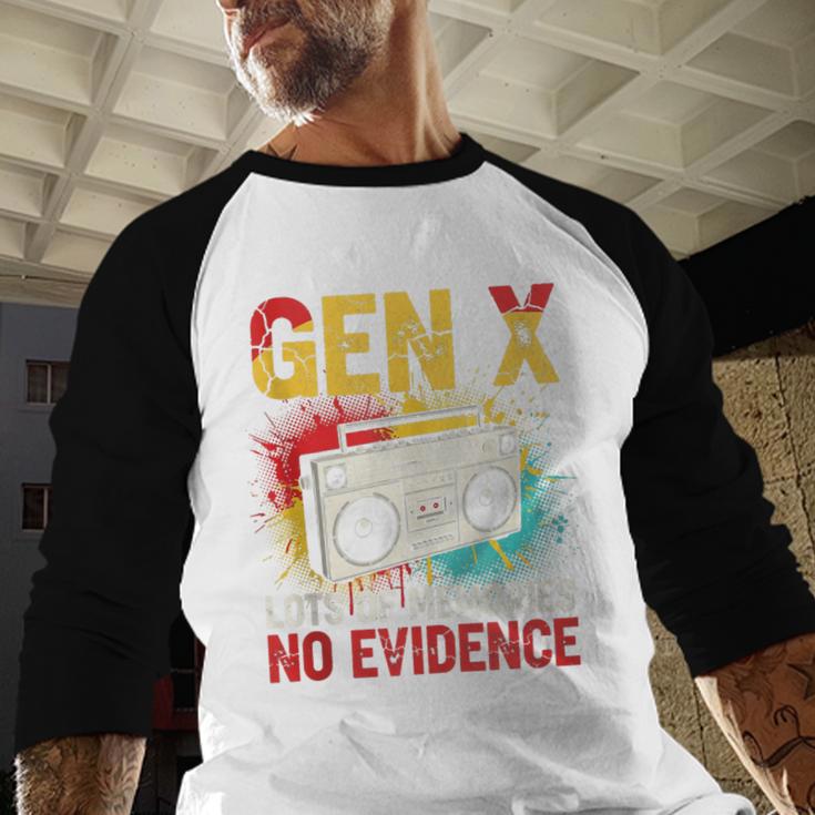 Gen X Lots Of Memories No Evidence Retro Nostalgia Humor Baseball Raglan Shirt
