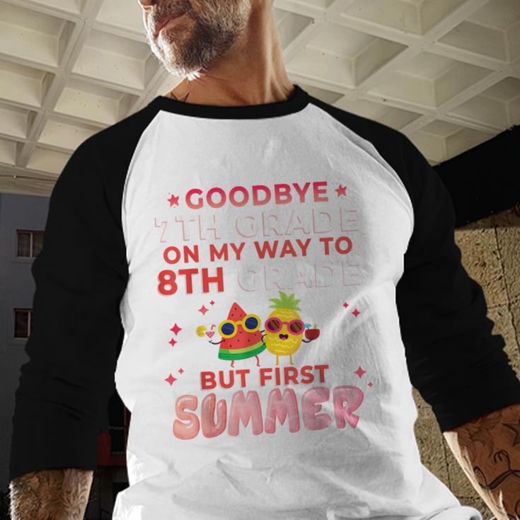 Goodbye 7th Grade Graduation To 8th Grade Hello Summer Baseball Raglan Shirt