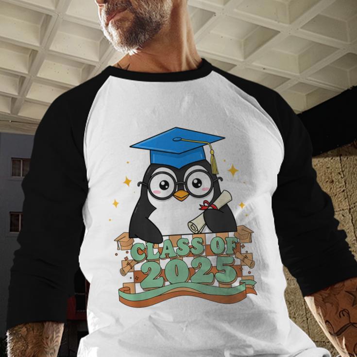 Graduate Penguin Class Of 2025 Kids Graduation Baseball Raglan Shirt
