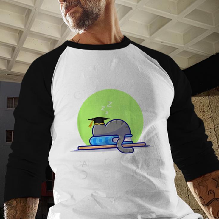 I Graduated Can I Go Back To Bed Now Cat Graduation For Men Women Girls Kids Baseball Raglan Shirt