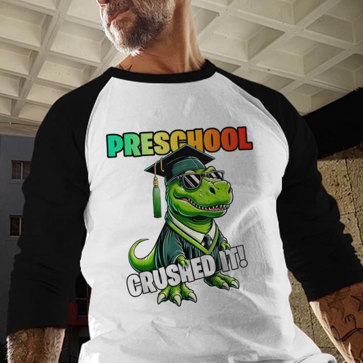 Graduation Preschool DinosaurRex Crushed It Boys Grad Baseball Raglan Shirt