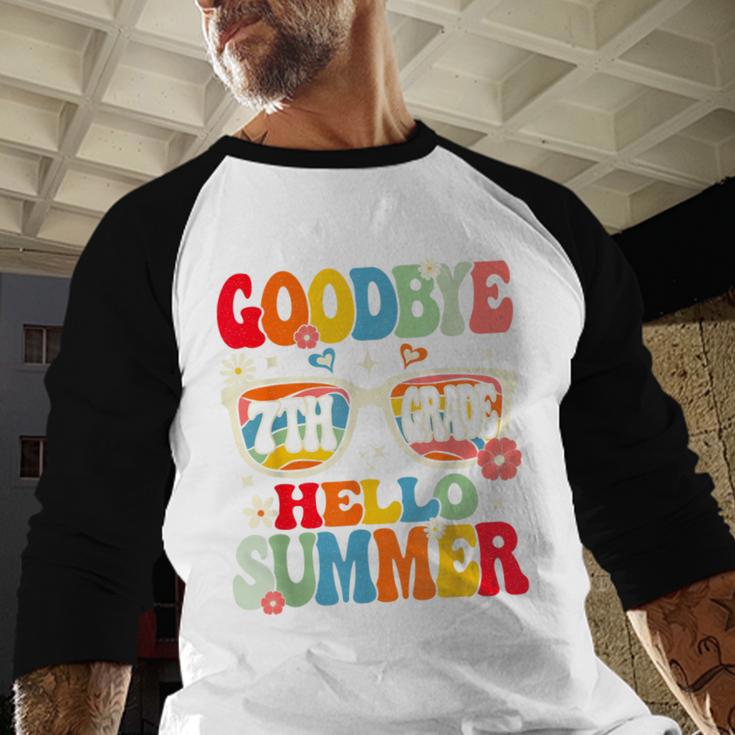 Groovy Goodbye 7th Grade Graduation Hello Summer Kids Baseball Raglan Shirt