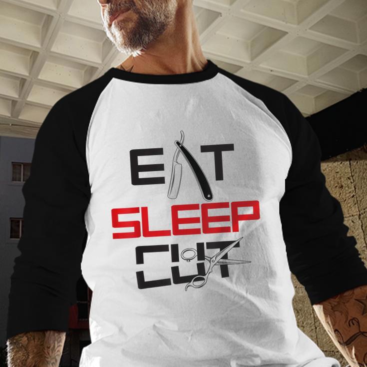 Haircutter Barber Eat Sleep Cut Barbering Graduation Baseball Raglan Shirt