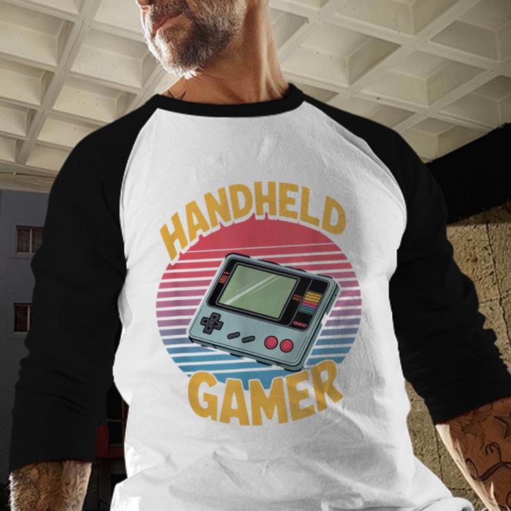 Handheld Gamer Retro Portable Console Nostalgia Baseball Raglan Shirt Handheld Gamer Retro Portable Console Nostalgia Baseball Raglan Shirt