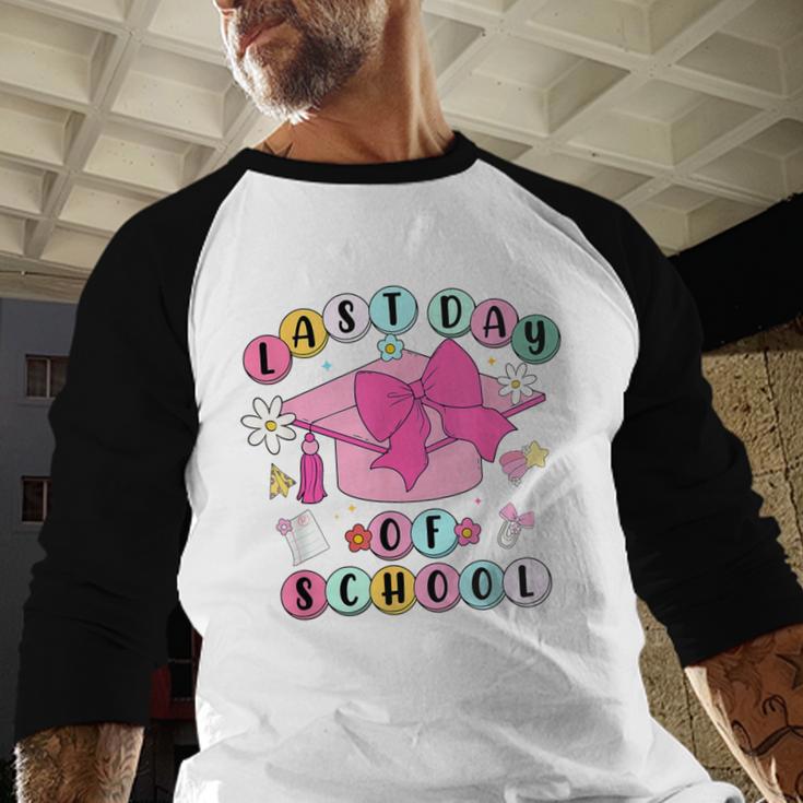 Happy Last Day Of School Coquette Bow Graduation Girls Kids Baseball Raglan Shirt