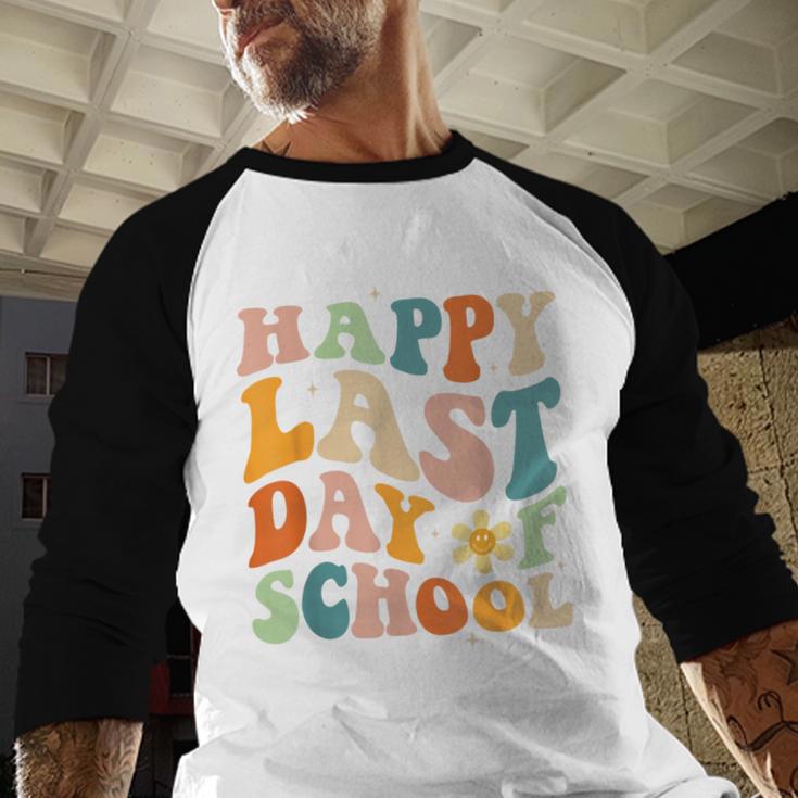 Happy Last Day Of School Groovy Teacher Student Graduation Baseball Raglan Shirt