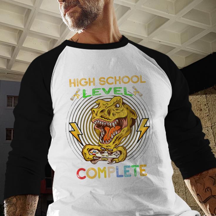 High School Level Complete Gamer Graduation Dinosaur 2021 Baseball Raglan Shirt