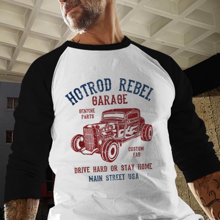 Hotrod Rebel Automotive Nostalgia Old Car Distressed Baseball Raglan Shirt