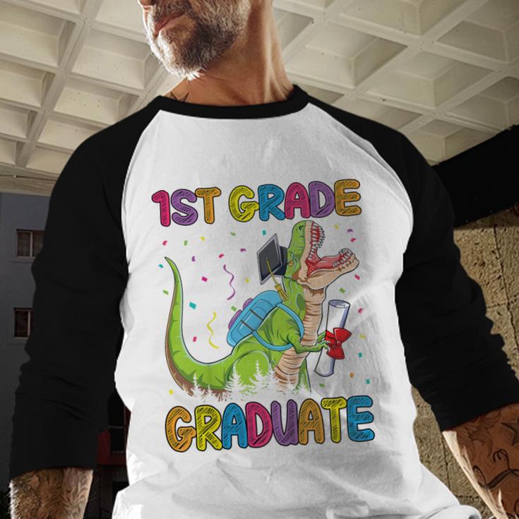 Kids 1st Grade Graduate Dinosaur Trex 1st Grade Graduation Baseball Raglan Shirt