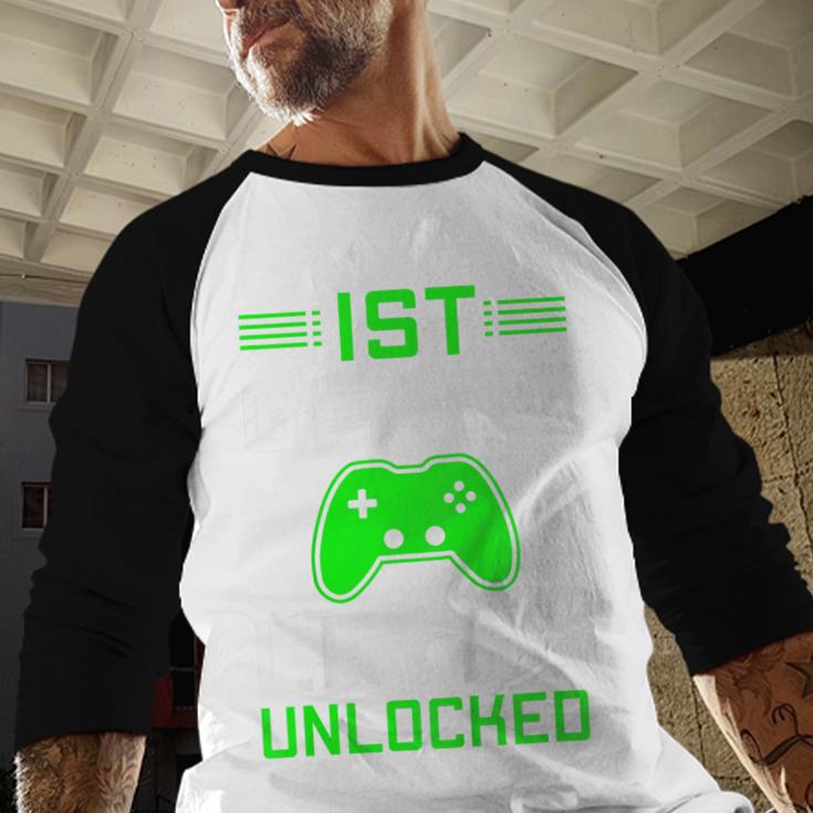 Kids 1st Grade Level Unlocked Back To School Gamer Graduation Baseball Raglan Shirt