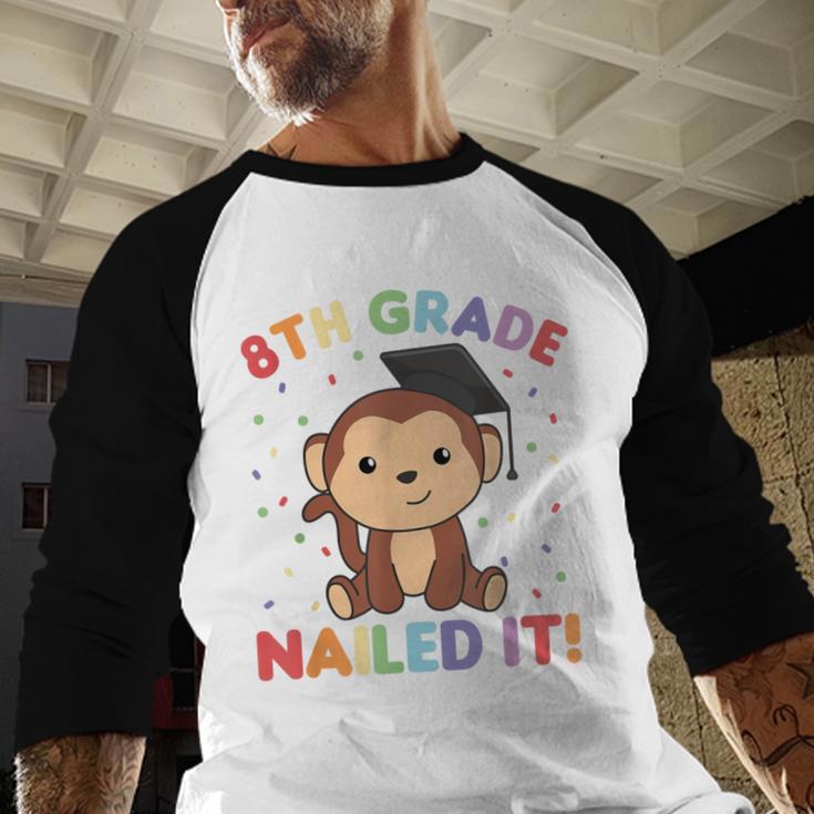 Kids 8th Grade Nailed It Monkey Graduation Baseball Raglan Shirt