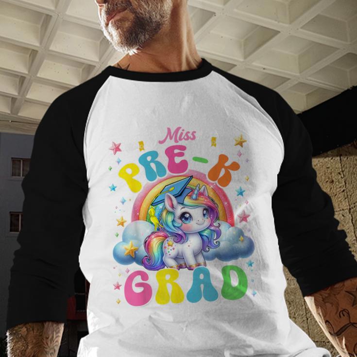Kids Miss Pre-K Grad Graduation Cute Unicorn Rainbow Girls Baseball Raglan Shirt