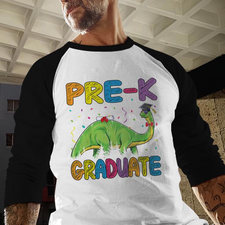 Kids Pre-K Graduate Brontosaurus Dino Pre Kindergarten Graduation Baseball Raglan Shirt
